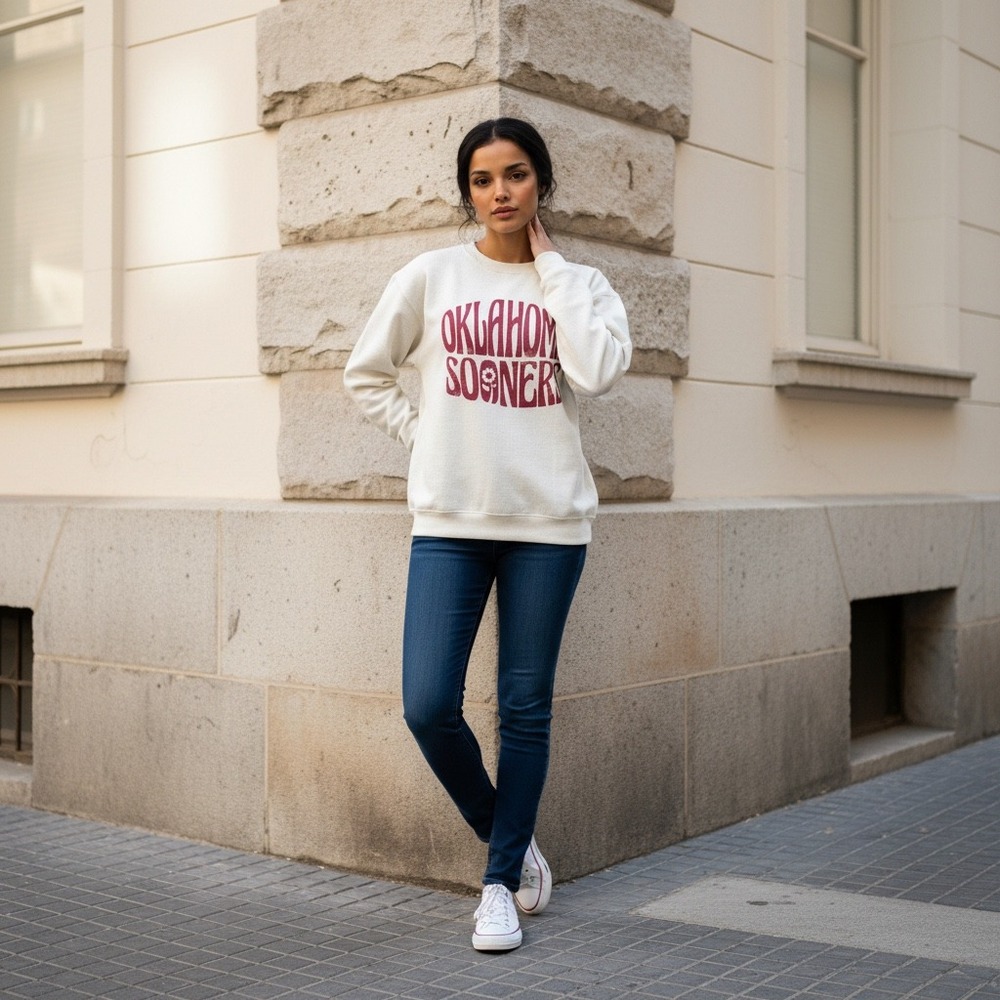 Pressbox Oklahoma Sooners‎ Pullover Sweatshirt White Ribbed Cotton Size M